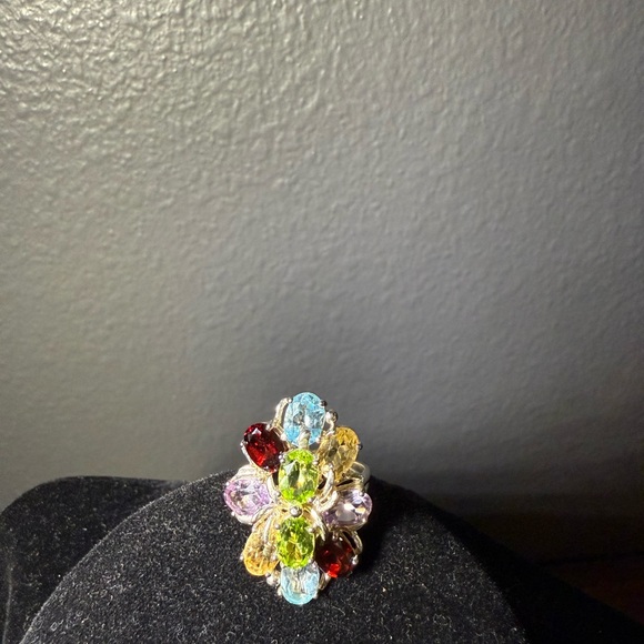 Elegant Multi-Color Sterling Silver Gemstone Ring Size 6 - Picture 2 of 10